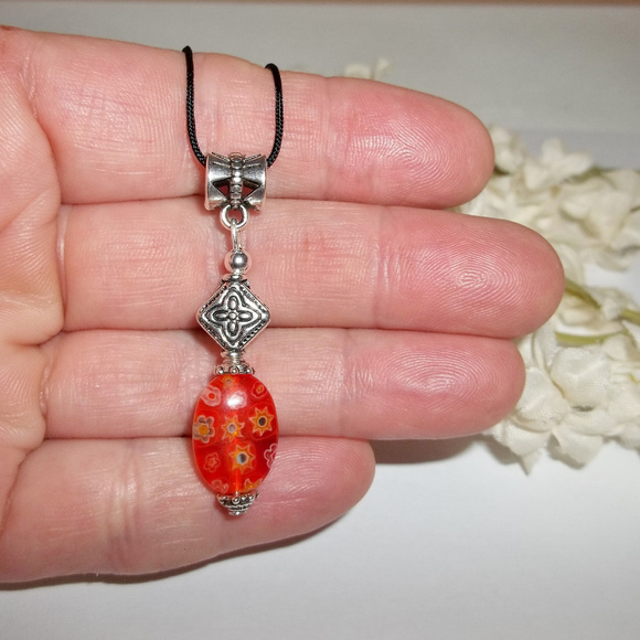 Orange Glass Flower Necklace Adjustable NWT 4852 - Picture 6 of 9